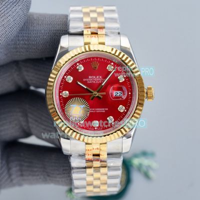 Copy Rolex Datejust II Red Dial Fluted Bezel Two Tone Jubilee Bracelet 41MM